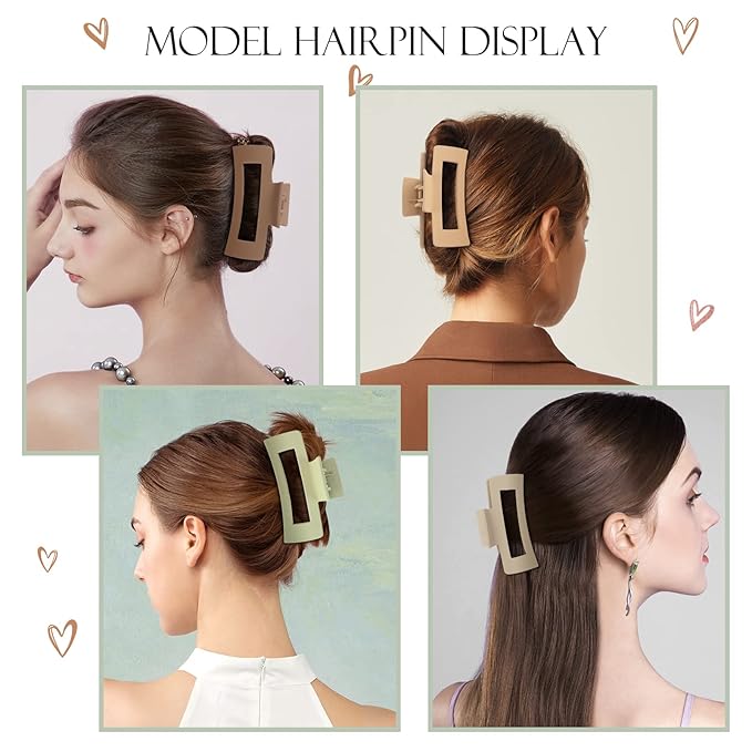 Mandydov 8 Pcs Large Hair Claw Clips 4.1 Inch Non-slip Big Square Matte Claws for Women, Strong Hold Banana Clips for Thick Thin Hair