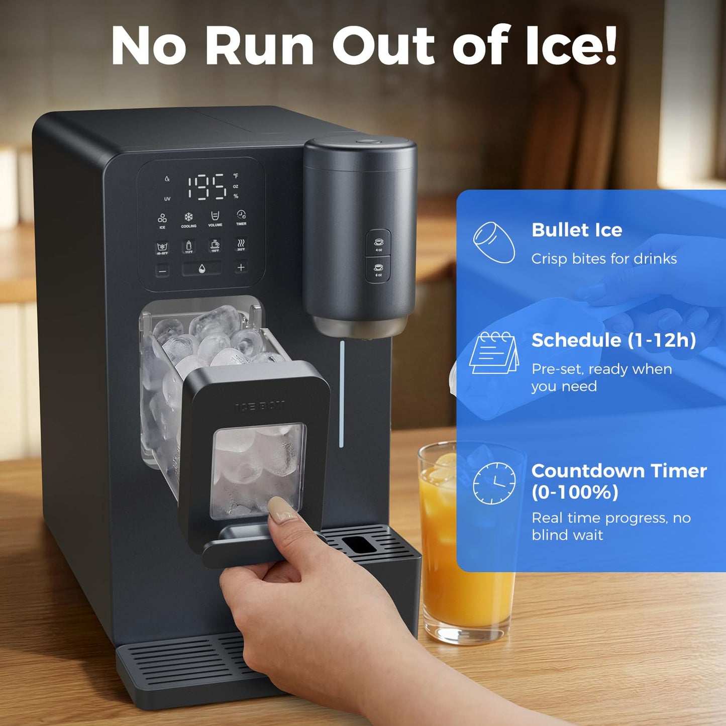 3-in-1 Water Dispenser with Ice Maker - Coffee Maker Countertop Bullet Ice Maker 16.6 lbs/24H with Timer, Hot/Cold/Warm Adjustable Volume Water, K-Cup® Ground Coffee Brewer for Home Office Gift