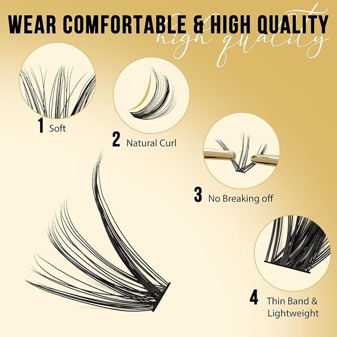 QUEWEL Lash Clusters 320Pcs Cluster Lashes 40D C Curl Lash Cluster Eyelash Extensions Mix12-18mm Individual Eyelashes Clusters Wispy Lash Clusters Thin Band Soft to Use at Home(40D C Mix12-18)