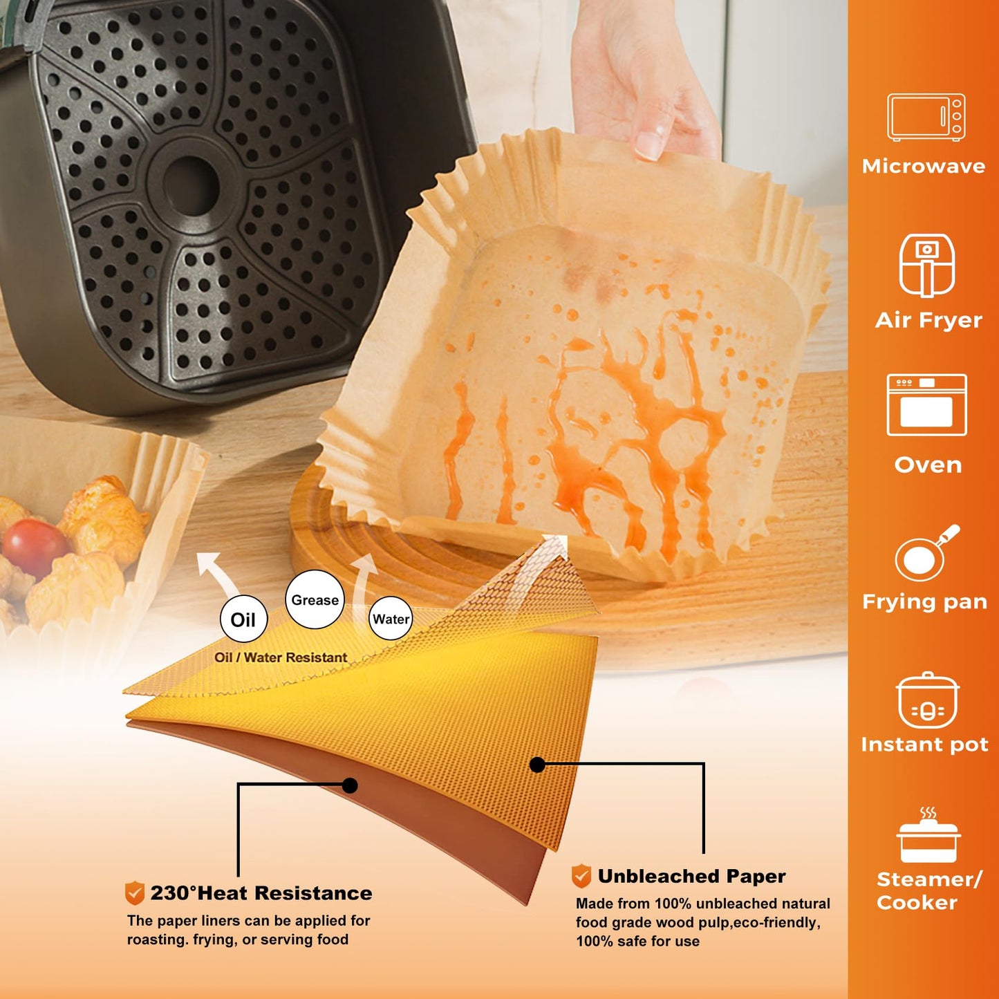 360 Pcs Air Fryer Liners Disposable, 8" Square Air Fryer Paper Liners, Unbleached Parchment Paper for Air Fryer Basket, Non-Stick & Leakproof Baking Liner for Microwave Oven Pan