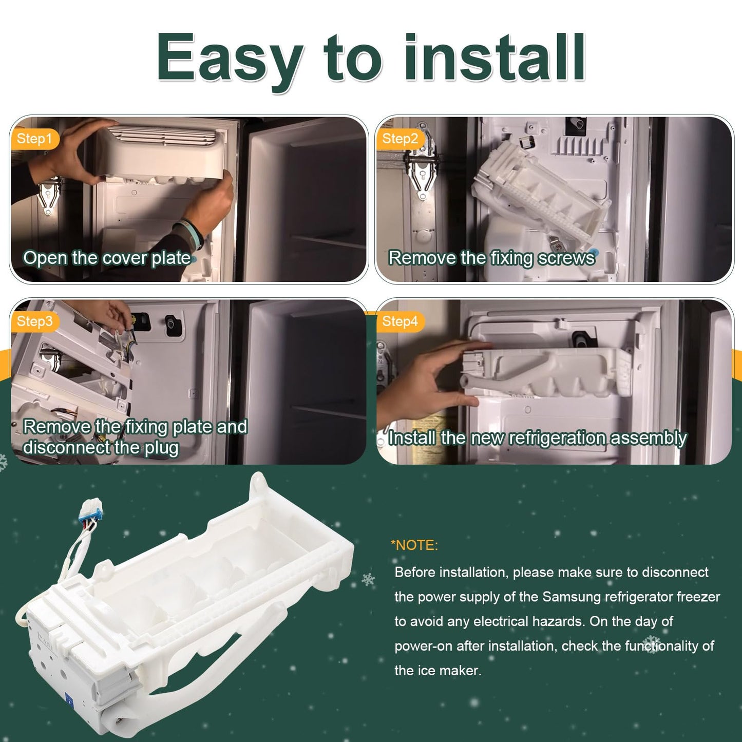 DA97-19010A Ice Maker Assembly Compatible with Samsung Refrigerator RS27T5200SG/AA RS22T5561SR Replacement AP6804571 PS12707599 EAP12707599 4961644