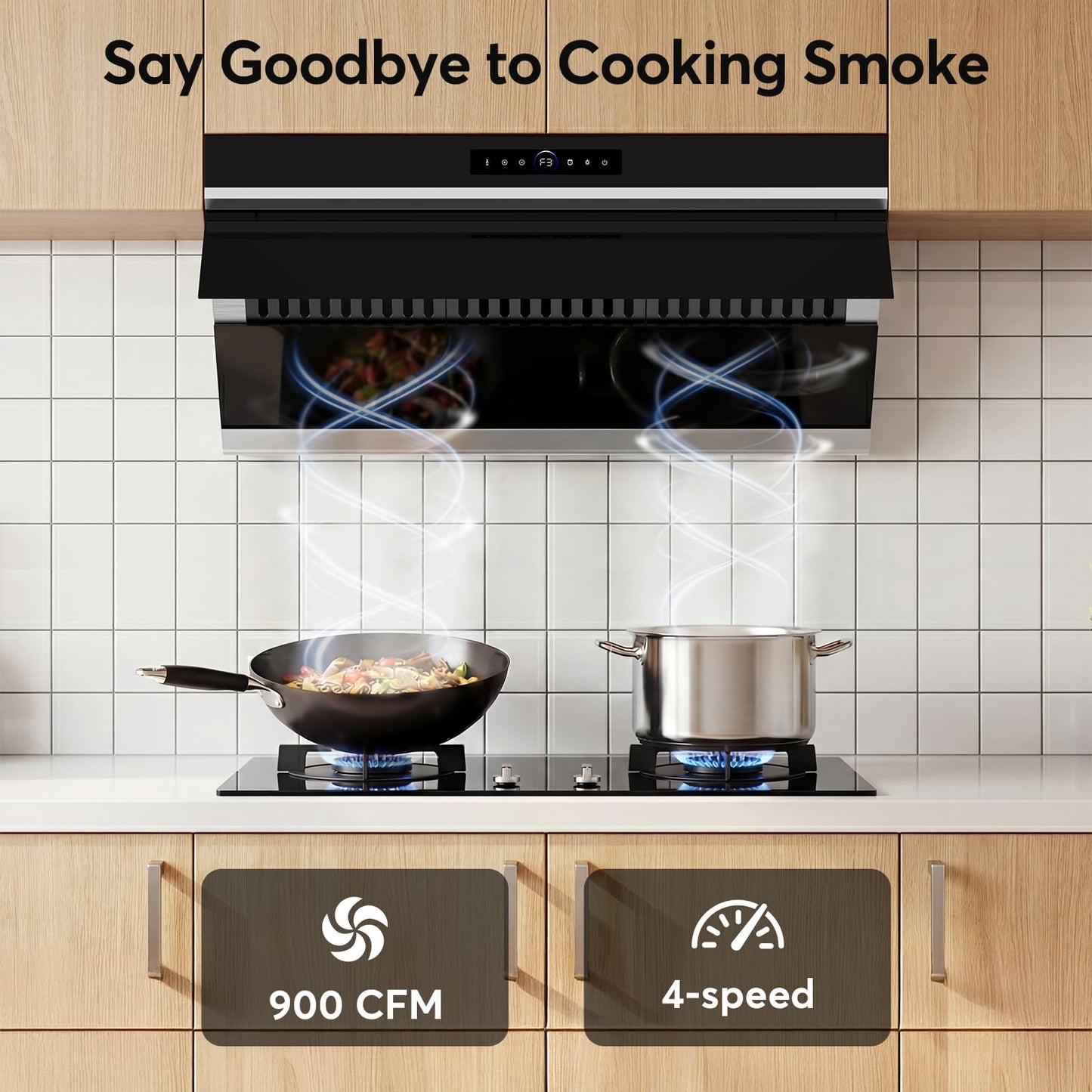 30 inch Under Cabinet Range Hood 900 CFM, Ducted/Ductless Convertible, 4 Speed Kitchen Vent Hood with Touch & Gesture Control, dimmable LED, Timer