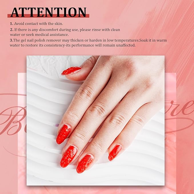 JODSONE Professional Gel Nail Polish Remover Kit:3Pcs Quick 15ML Gel Nail Polish Remover,2 Sanding Strips and Steel Pushers,Complete with Professional and Highly Efficient Tools,Safe Remove at Home