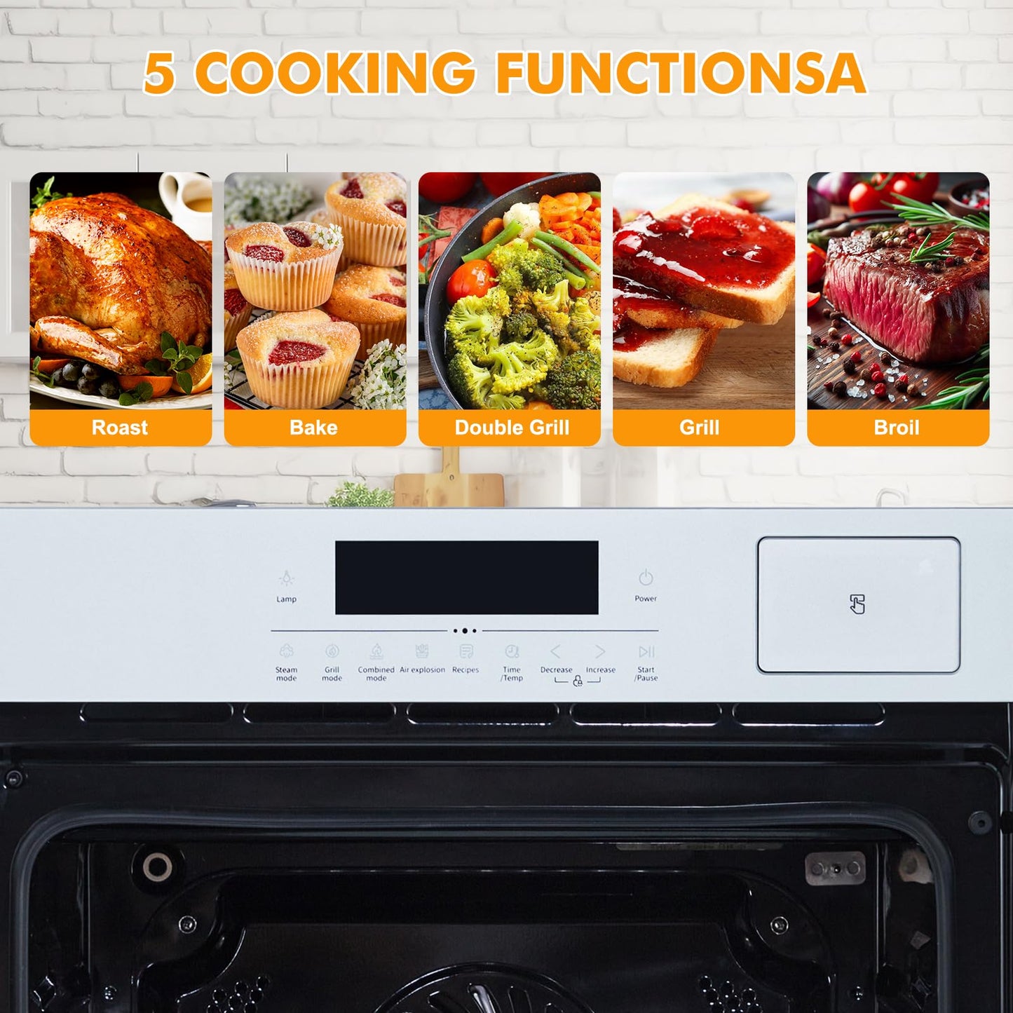 Garvee 24 Inch Built-in Steam & Convection Oven with 8 Cooking Functions, 108 Smart Recipes, 2.5 Cu.ft Stainless Steel Convection Oven with Enamel Cavity, Touch Control, Stepless Temperature Adjus
