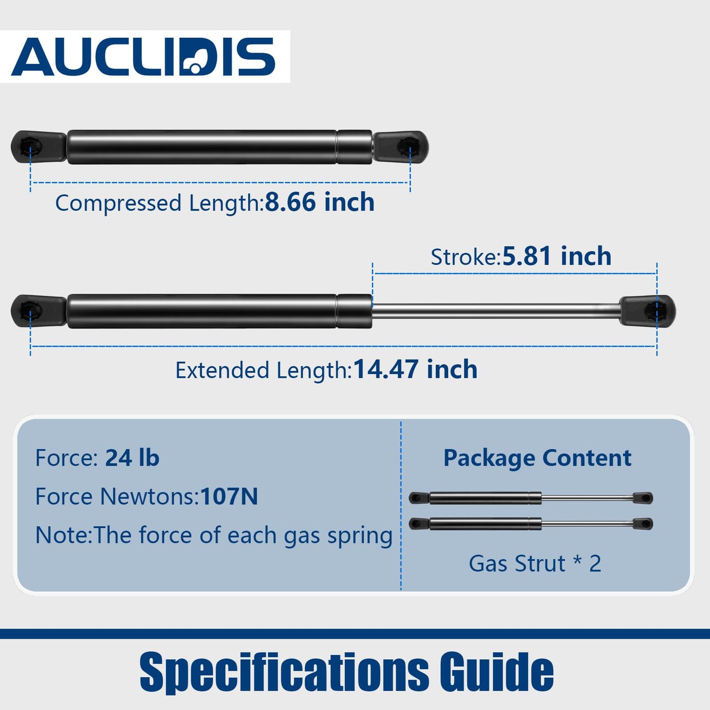 C1604154 C16-04154 15 inch 24lb/107N Gas Strut Shock Spring Lift Support for Leer Camper Shell Truck Topper Cap Canopy Door Windows Toolbox Snugtop Replacement Parts, 025531, Set of 2 by AUCLIDIS