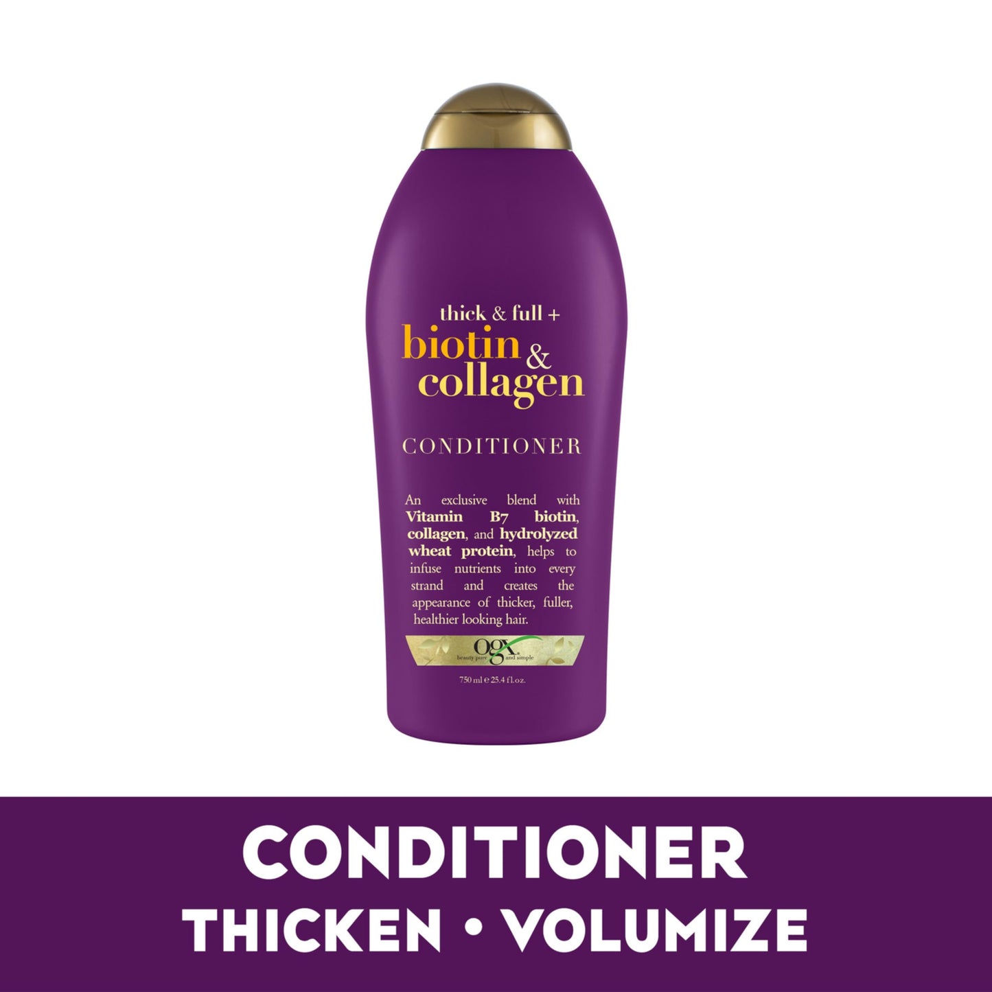 OGX Thick & Full + Biotin & Collagen Volumizing Conditioner, Nutrient-Infused Conditioner + Vitamin B7 Biotin Gives Hair Volume & Body for 72+ Hours, Sulfate-Free Surfactants, 25.4 fl. oz (Pack of 2)