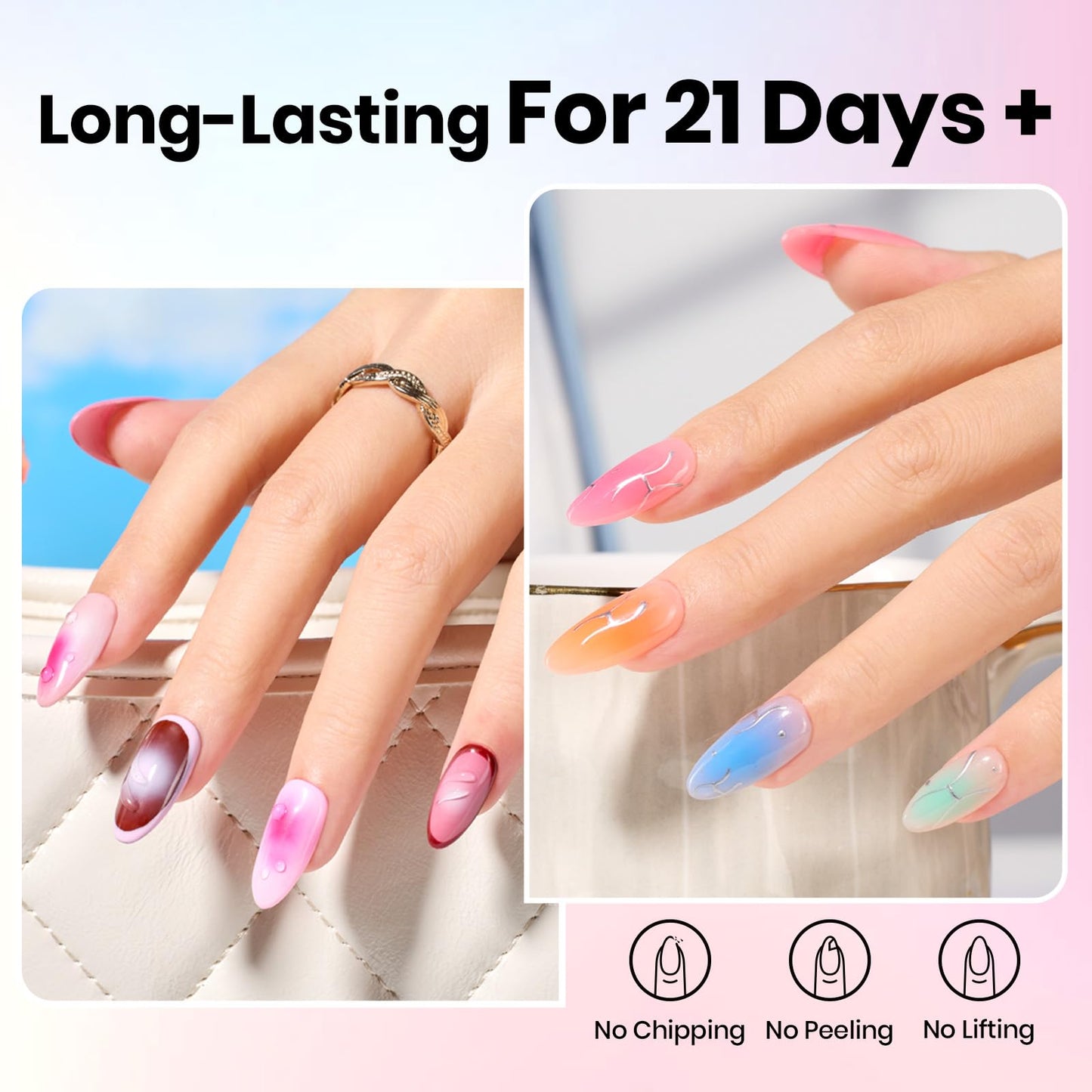 Beetles 10ml Blooming Gel & Base Top Coat HEMA Free, 3PCS Fast Blooming Effect Long Lasting No Wipe Soak Off Low-Sensitivity Safe Formula for UV LED Nail Art Gifts for Women