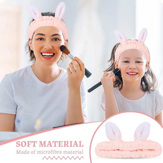 Jowmoy Cute Light Pink Rabbit Ears Headband Frog Eye Elastic to Wash Face for Women Makeup Shower Spa (1 Pack)