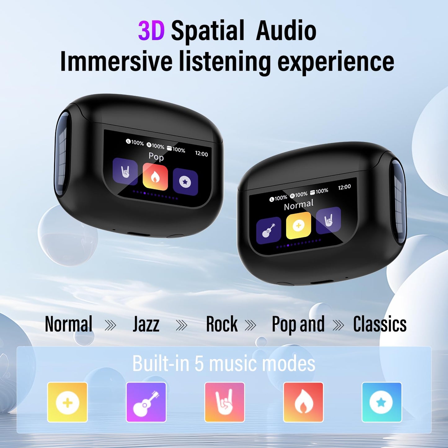 Wireless Earbuds, Bluetooth 5.4 Headphones with Multifunctional Touch Screen, 48H Bass Stereo Ear Buds with ANC/ENC Noise Cancelling/Transparency Mode, IPX7 Earphones with 5 EQ Modes for iOS Android