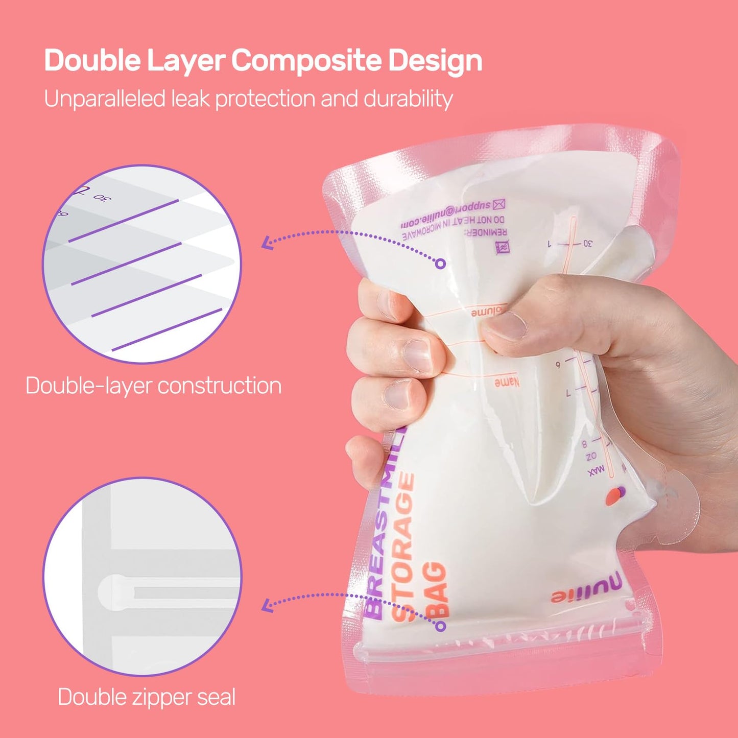 Nuliie 300 Pcs Breastmilk Storage Bags Freezer, 8 OZ Breast Milk Storing Bags, BPA-Free, Milk Storage Bags with Pour Spout for Breastfeeding, Self-Standing Bag, Space Saving Flat Profile