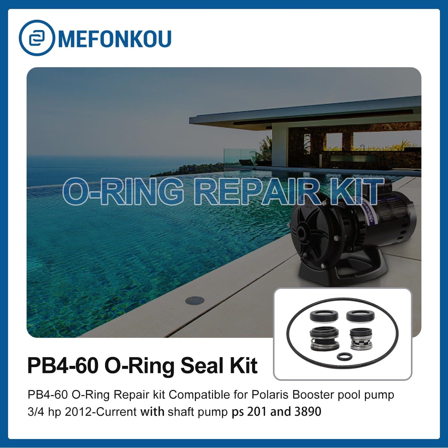 MEFONKOU PB4-60 O-Ring Repair Seal Kit & Shaft Pump Compatible with Polaris Booster 3/4” HP 2012-Current Pool Pump