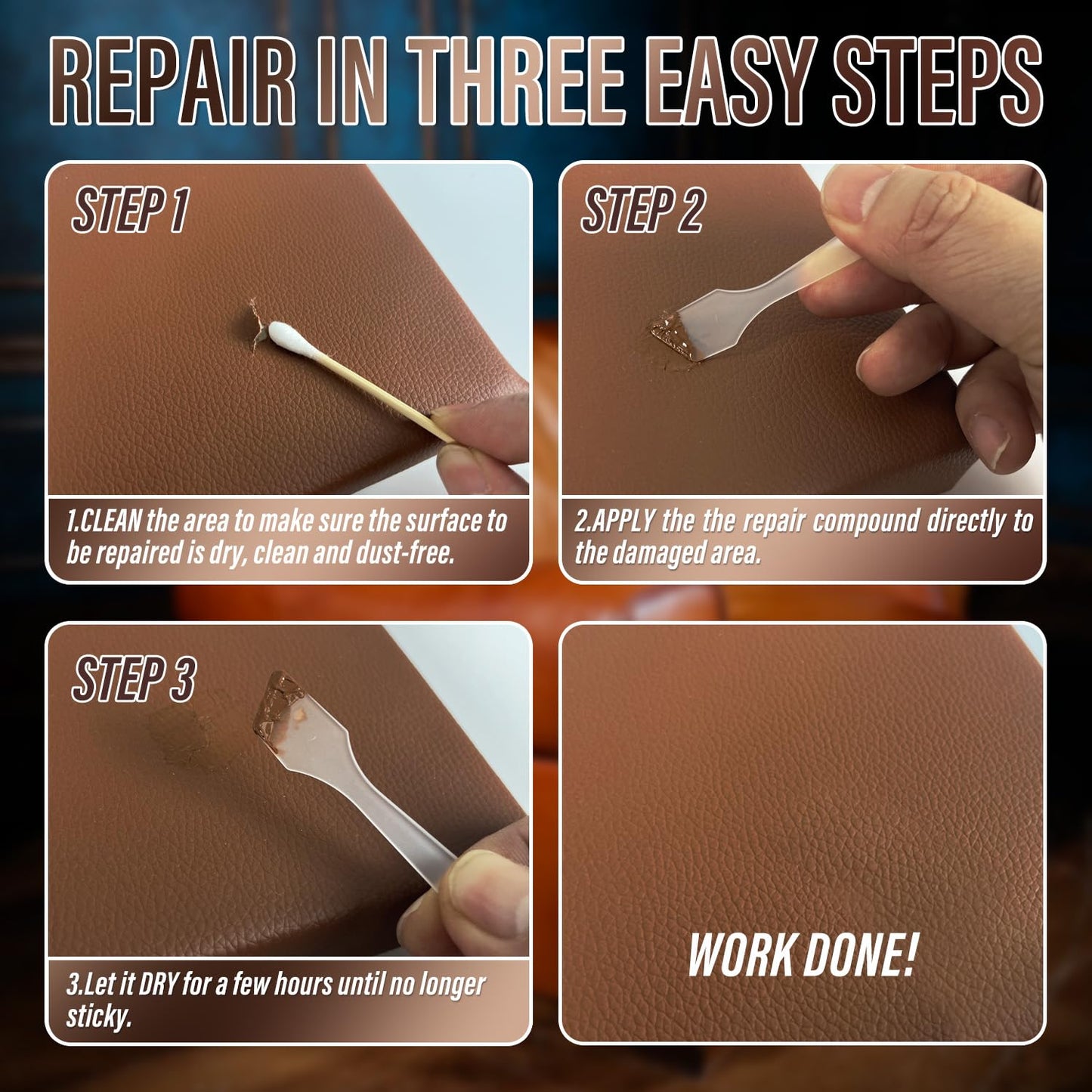 Leather Repair Kit for Furniture, Sofa, Jacket, Car Seats and Purse. Vinyl Repair Kit. Super Easy Instructions to Match Any Color, Restore Any Material, Bonded, Italian, Pleather, Genuine