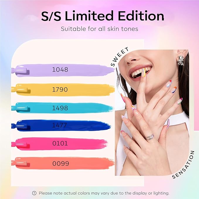 modelones Gel Nail Polish Set - 6 Colors 2026 Spring Summer Neon Bright Gel Polish Hot Pink Royal Blue Purple Turquoise Peaches Coral Yellow Pastel Nail Polish Soak Off LED Manicure DIY Gift Unisex