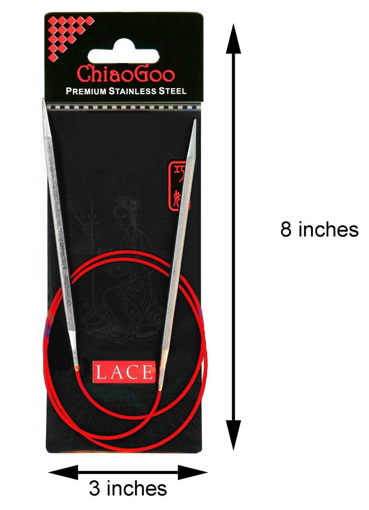 ChiaoGoo Red Lace 32 inch (81cm) Circular Knitting Needles US Size 10.5 (6.5mm) Stainless Steel 7032-10.5 with Stitch Holder