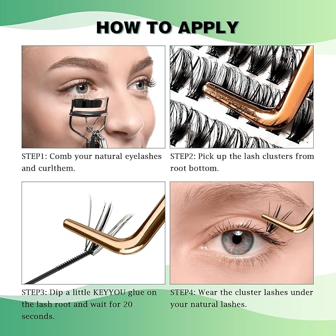 KEYYOU Lash Clusters 300pcs Individual Lashes 40D 0.07D Curl 13mm DIY Eyelash Extension Large Tray Volume Soft&Natural Cluster Lashes(40D-0.07D,13Ã¯Â¼Â