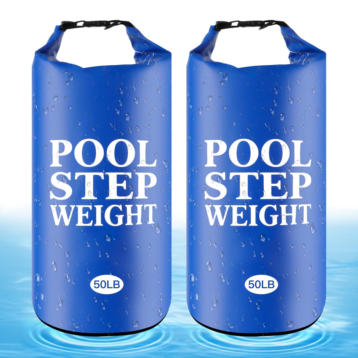 2Pcs Blue Pool Step Weights, 50LB PVC Waterproof Swimming Pool Ladder Weights Sand Bags Foldable Pool Stair Weights for In Ground and Above Ground Pools