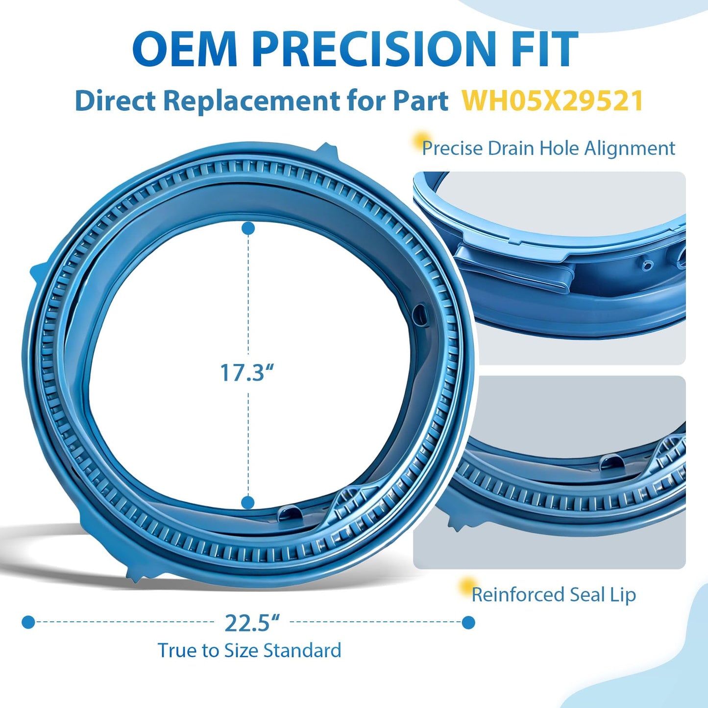 Upgraded WH05X29521 Blue Washer Door Gasket Seal for GE Front Load Washing Machine, Odor Resistant and Watertight Rubber Fit GFW550SSN0WW GFW510SCN0WW GFW550SPN0DG GFW550SPR0RS GFW550SSN1WW