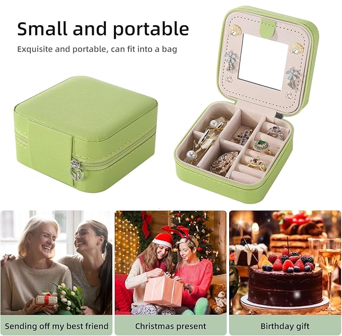 KElofoN Travel jewelry case Travel jewelry box Travel Jewelry Organizer Small Jewelry Organizer Box Gift for Girls Women with Mirror(Grass green)