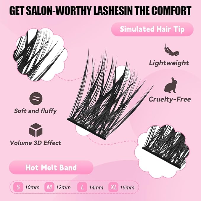 Natural Lash Clusters Kit Wispy Eyelash Clusters 120 pcs Cluster Eyelash Extensions C Curl Individual Lashes 10-16 mm Mix Length Natural Look Lashes Clusters with Thin Lash Band（02D-Lash KIT)