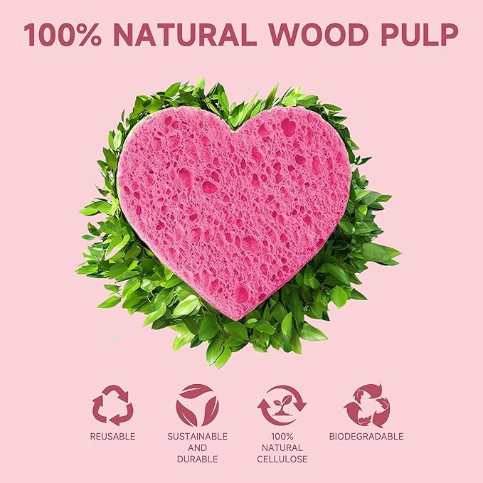 100 Count Compressed Pink Heart Facial Sponges 100% Natural Cellulose Eco-Friendly Makeup Sponges for Gentle Cleansing, Exfoliating & Stubborn Makeup Removal Travel & Home Beauty Essentials for Women
