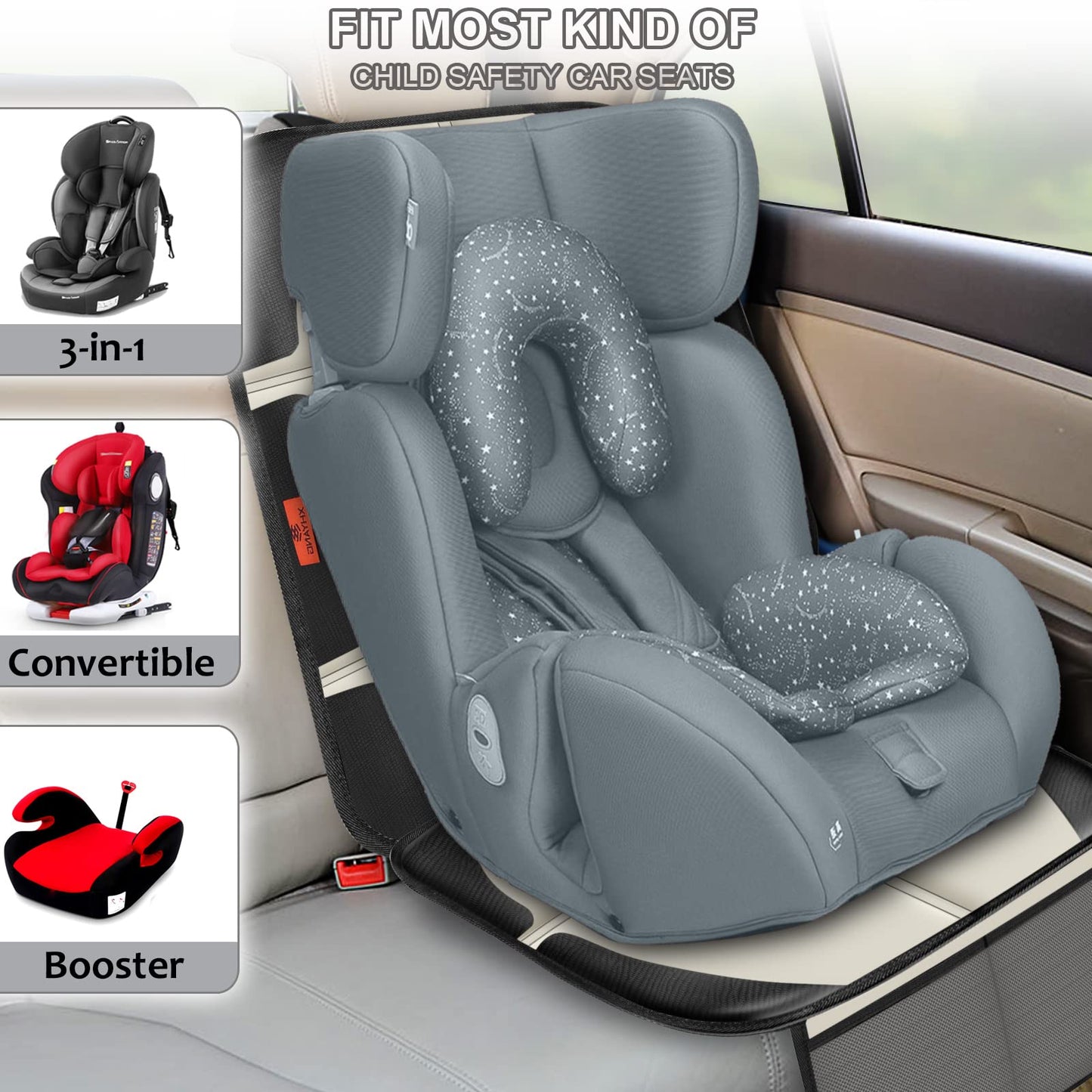 XHYANG Car Seat Protector,2 Pack Car Seat Protectors Baby Carseat Waterproof Durable 600D Fabric for Child Baby Car Seat Mat Vehicle Pet Cover 2 Storage Pockets (2 Pack Beige)