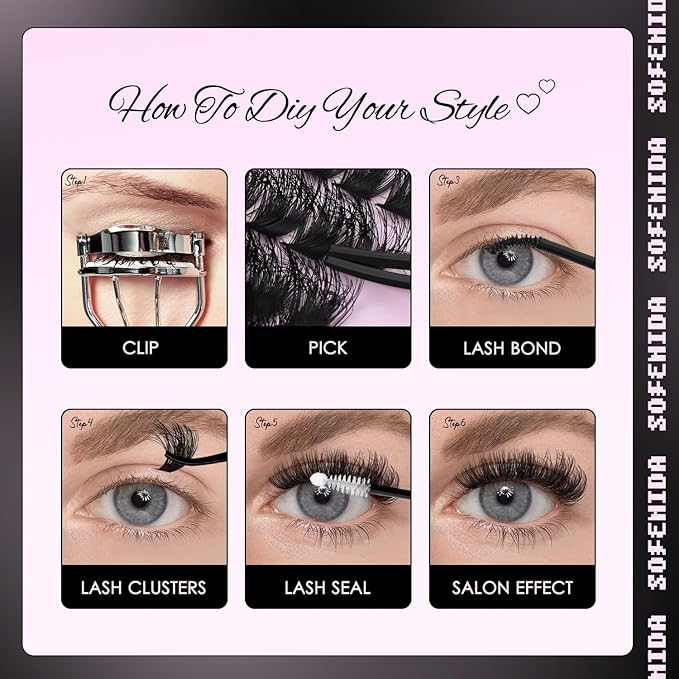 SOFENIDA Lash Clusters Kit 100D Thick Cluster Lashes 10-18mm Volume Eyelash Clusters D Curvature Cluster Eyelash Extensions 3D Wispy Lash Clusters DIY Lash Extension Kit(100D-10-18MIX Thick Kit)