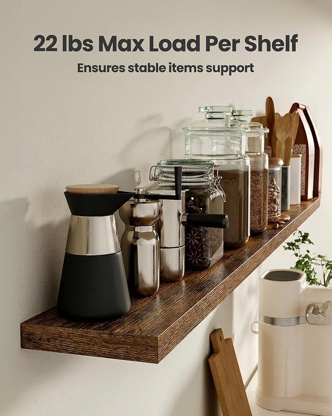 AMADA HOMEFURNISHING 47.2" L Floating Shelves, Wall Shelves Set of 3 for Bathroom/Living Room/Bedroom/Kitchen, Floating Shelves for Wall Decor with Invisible Brackets - AMFS55V