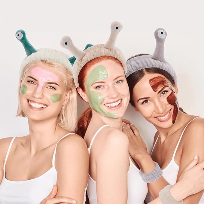 SuPoo Snail Headband and Wristband Set - Alien Puffy Wrist Bands for Women - Makeup Head Band - Preppy Teen Girl Gifts - Trendy Hair Accessories