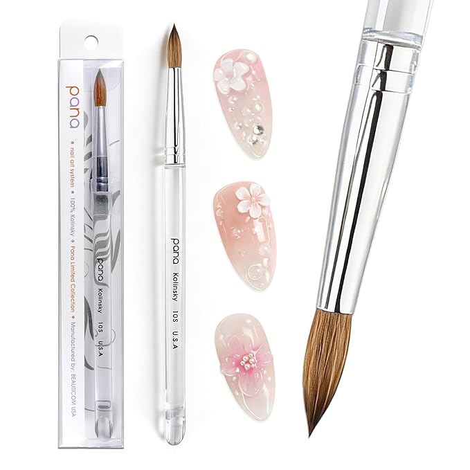 PANA Pure Kolinsky Hair Nail Brush - Round Clear Acrylic Handle (Size 10) - Nail Brush for Nail Application, Nail Extension, Manicure Pedicure Salon Beginner and Professional