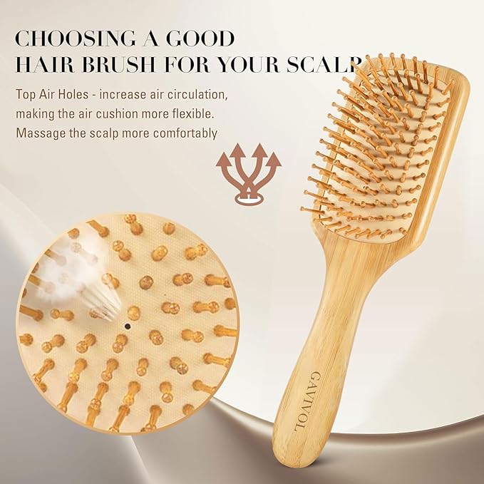 Bamboo Hair Brush for Hair Growth Natural Bamboo Bristles Detangling Wooden Hair Brush with Ergonomic Handle Ideal for Scalp Massage Perfect for Women Men and Kids All Hair Types