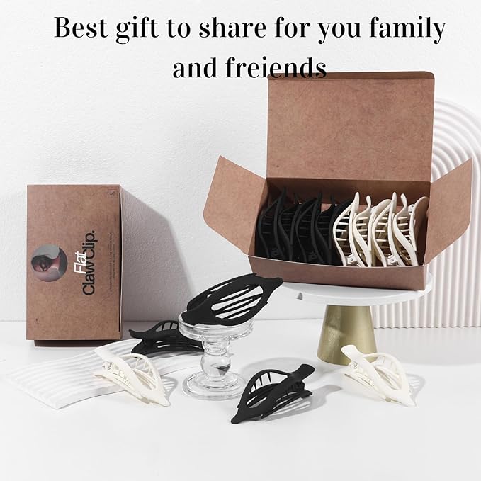 8 Pack Black and White Flat Hair Clips – Matte French Claw Clips for Women, Neutral Non-Slip Hair Accessories for Daily Styling, Strong Hold Minimalist Barrettes for Work or School