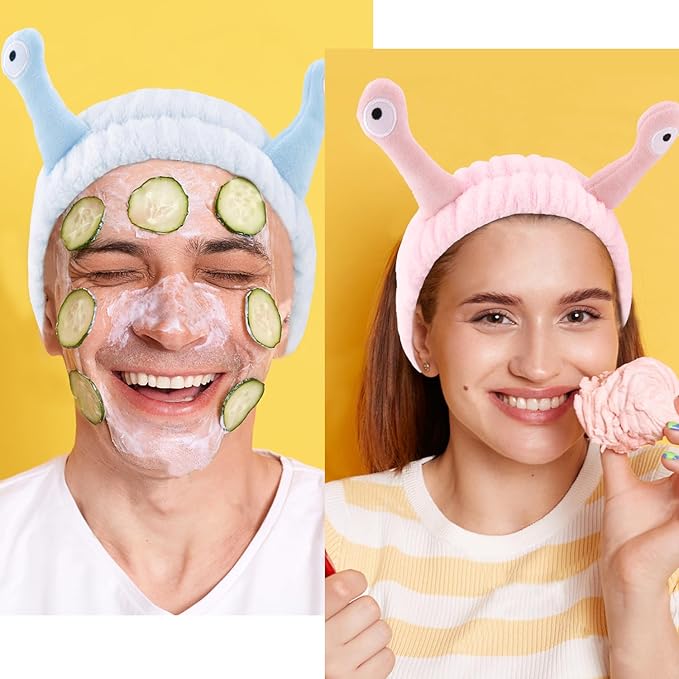 Snail Spa Headband and Wristband Set, Skincare Makeup Headband for Washing Face Cute Animal Spa Hair Bands for Women Girls Stocking Stuffers (Pink Blue Green)