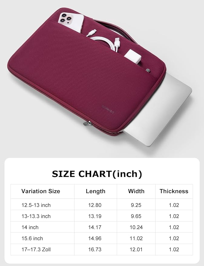 DOMISO 13.3 inch Laptop Case Sleeve Protective Cover Compatible with 14 inch MacBook Pro M4 M3 M2/MacBook Pro Max,13-13.3 inch Dell,Lenovo, HP,Waterproof Computer Cases Bag with Handle,Wine