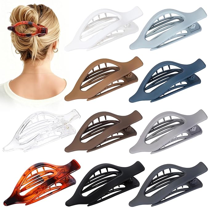10 Pcs Flat Hair Clips for Women French Concord Claw Clips for Thick and Thin Hair Claw Clips Duck Billed Barrettes Hair Accessories for Women and Girls (Grey Blue)
