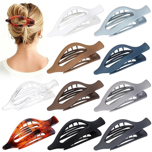 10 Pcs Flat Hair Clips for Women French Concord Claw Clips for Thick and Thin Hair Claw Clips Duck Billed Barrettes Hair Accessories for Women and Girls (Grey Blue)