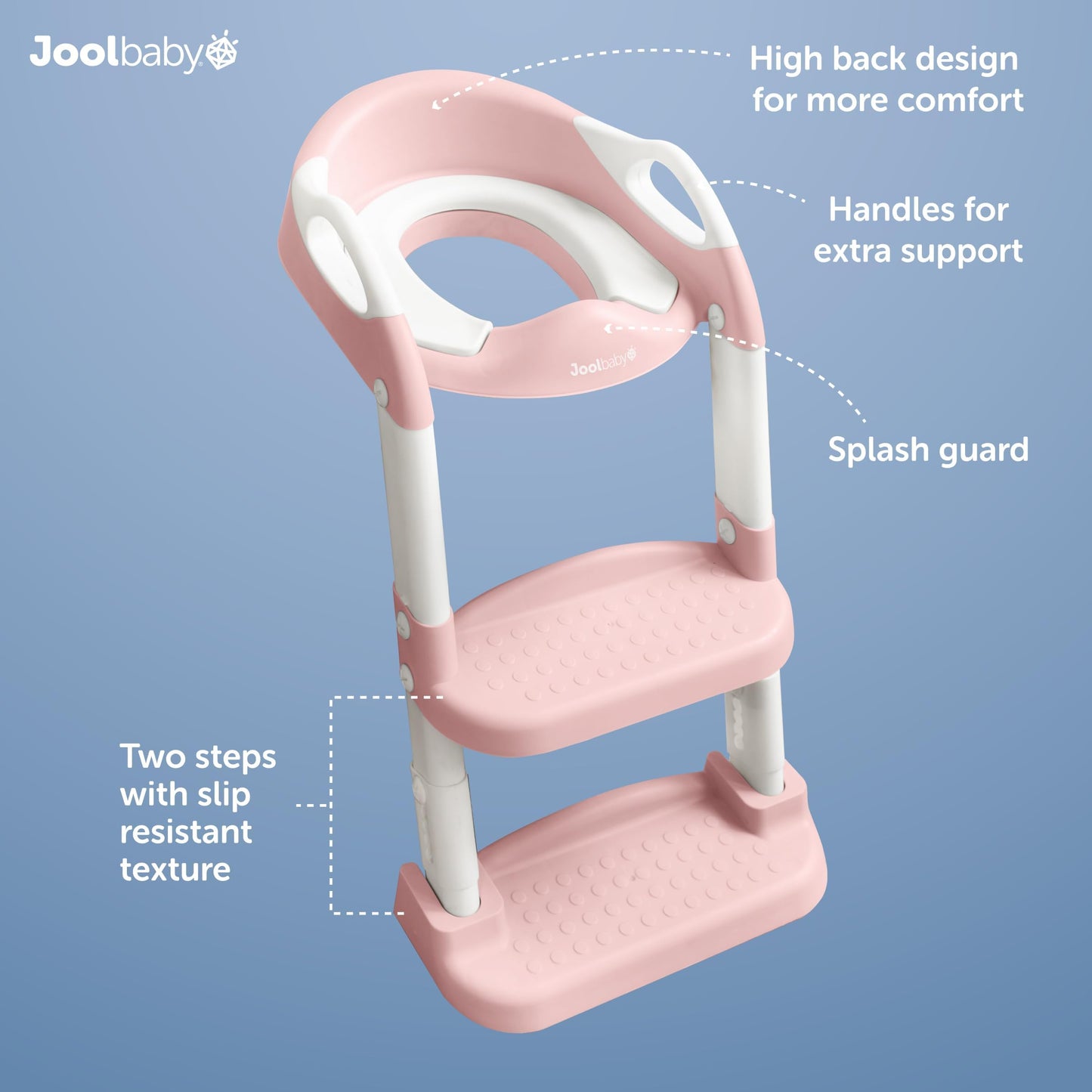 Jool Baby Potty Training Seat with 2 Step Ladder for Toddlers - Splash Guard, Adjustable Height (Pink)