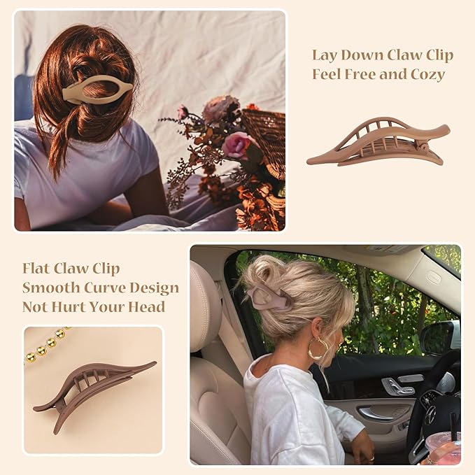 Flat Hair Clip 6 pcs Lay Down Claw Clips Hair Accessories for Women -Transparent