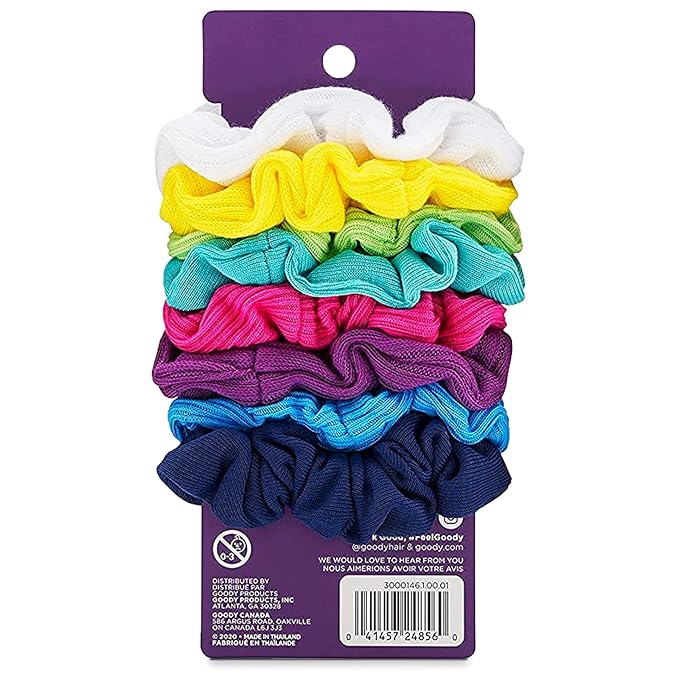 Goody Hair Scrunchie, 8 Count, Assorted Rainbow, Pack of 2 | Ouchless | For Women | All Hair Types | For Ponytails
