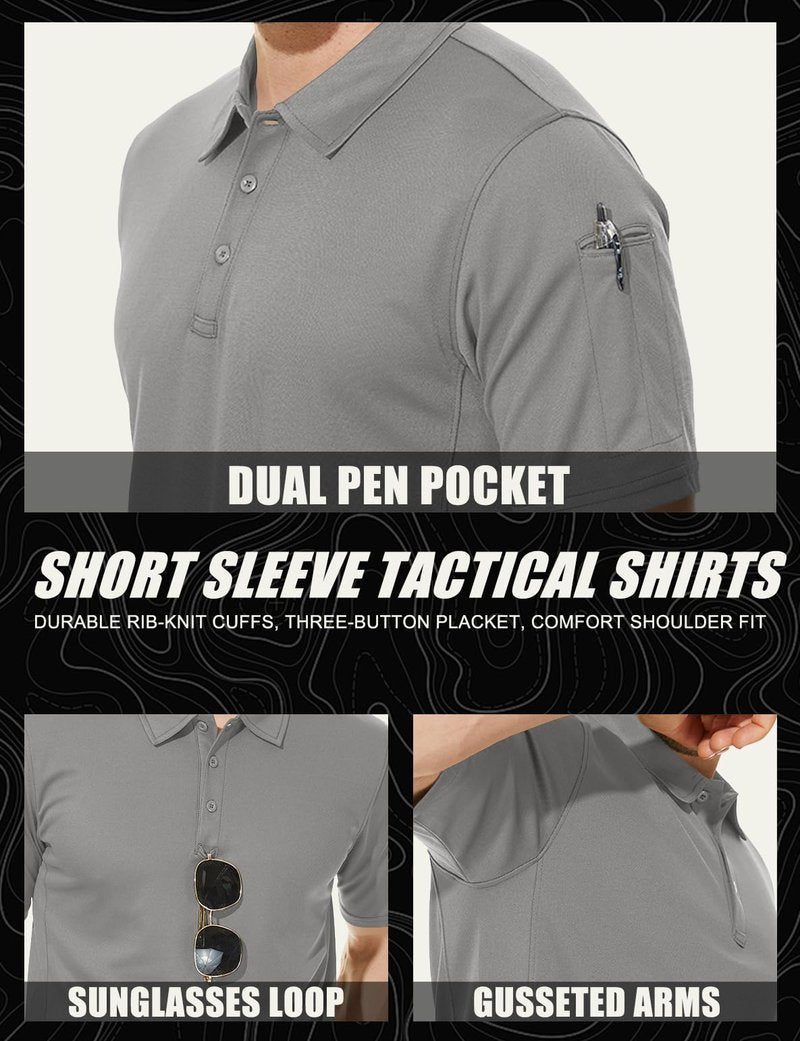 MAGCOMSEN Work Shirts for Men Golf Shirts Fishing Shirts Casual Shirts Quick Dry Shirts Golf Polo Shirts Light Grey L