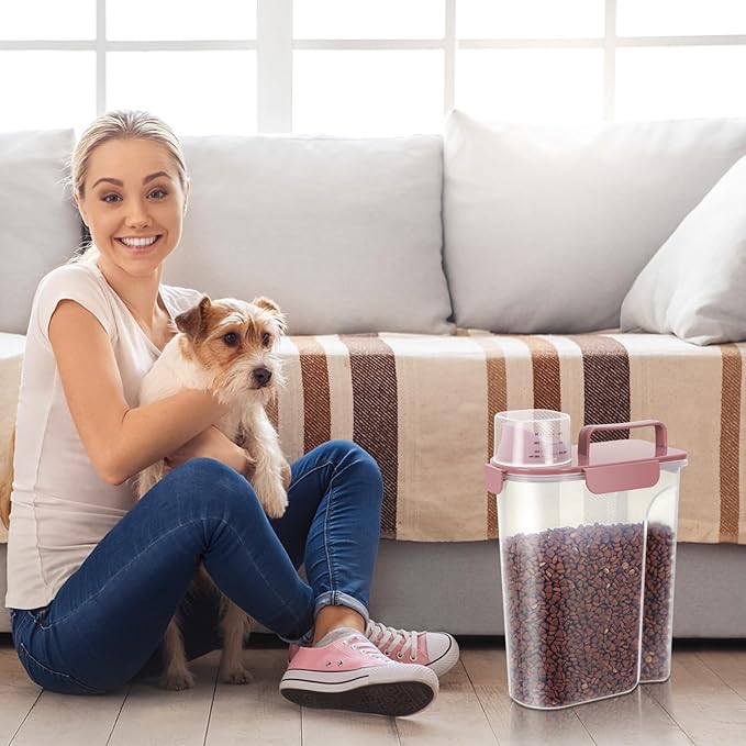 5Lbs Airtight Cat Dog Food Storage Container with Upgraded Large Nozzle BPA-Free, Pet Food Storage Containers for Rice, Grain, Pet Food, Flour, Dog Treat Storage (Pink, 5L-1pack)