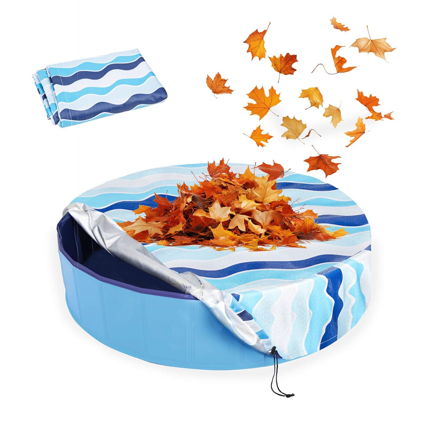 Ladadee Foldable Dog Pool Cover – Waterproof Round Pet Dog Kiddie Bath Tub Lid Cover, Fit for 32/48/63 Inch Pools, Outdoor Portable Puppy Pool Accessories with Drawstring