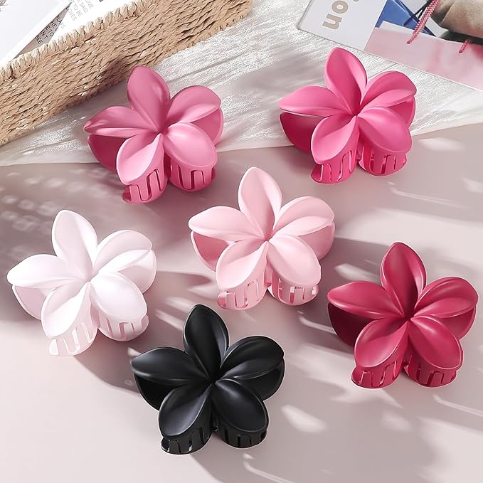 Flower Hair Clips for Women 6 Pcs Hawaiian Large Claw Clips Plumeria Medium Hair Claw Clips for Thick Thin Hair Hibiscus Tropical Beach Hair Accessories for Women Girls and Girls (Pink)