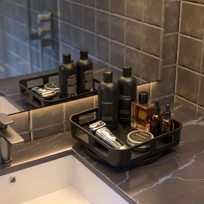 Cologne Organizer for Men, 360ÃÂ°Rotating Bathroom Organizer Countertop, Perfume Organizer, Vanity Tray for Perfume, Skincare, Shaving Kit, Bathroom Storage, Gift for Men