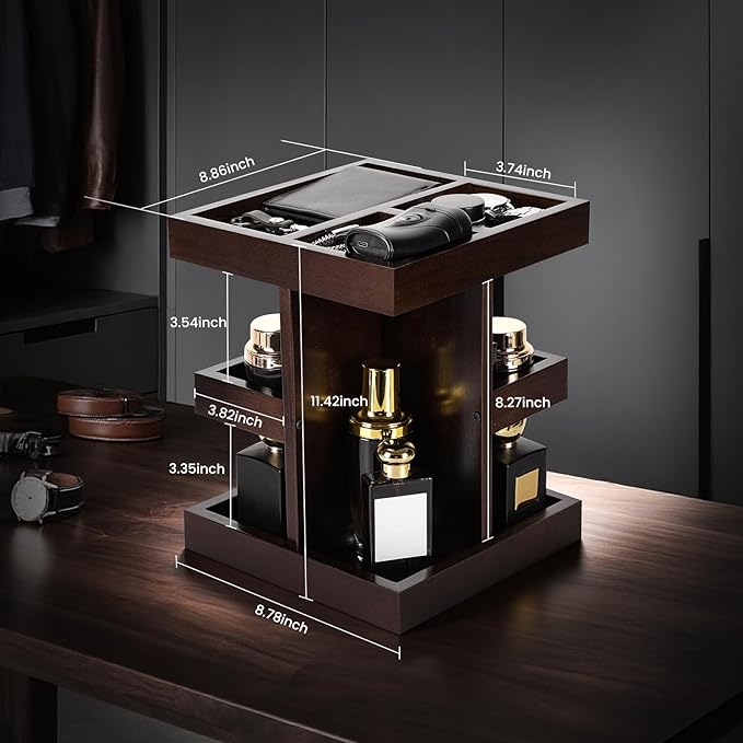 EXIN DECHEN Cologne Organizer for Men,Cologne Stand,Wood Perfume Shelf with Rotate,Desk Organizer,Gift for Dad From Wife,Husband Boyfriend Birthday Gift Ideas,Fathers Day Gift for Men