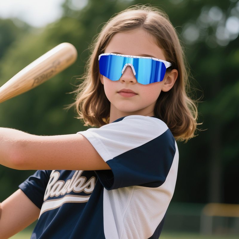 Ofwin Kids Sports Sunglasses for Boys Girls Polarized Youth Softball Baseball Sunglasses Cycling Running Age 5-15 White Frame/Ice Blue Mirror Lens