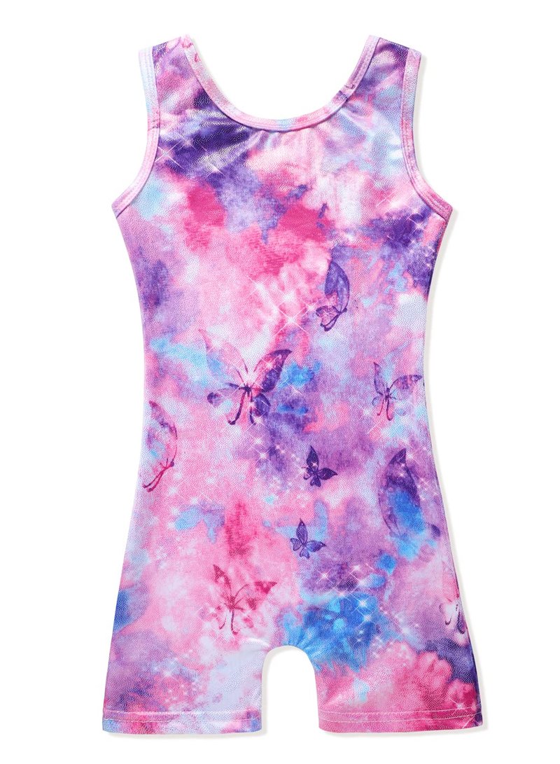 Belovance Leotards for Girls Gymnastics Unicorn Athletic Dance Wear Shiny Rainbow Blue Hotpink (Butterfly Hotpink, 7-8 Years)