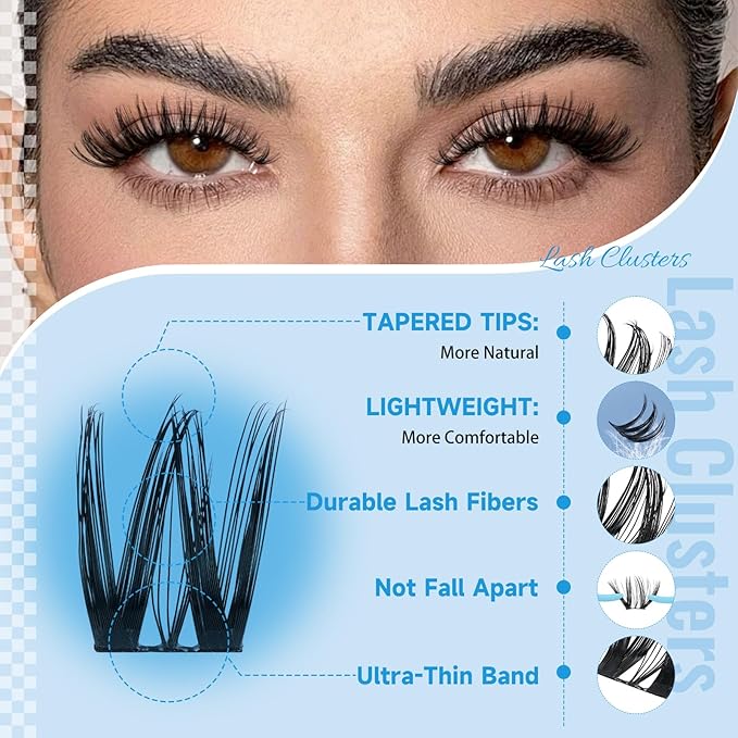 KEVKEV Lash Clusters Flora Eyelash Clusters 8-18mm Lashes Clusters 144pcs Soft Cluster Eyelash Extensions Ultra-Thin Band Ultra-Light Natural Look Natural Lash Clusters DIY Lash At Home(K03)