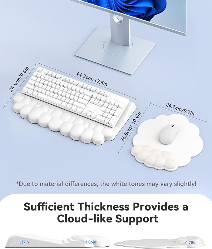 Laborio Cloud Wrist Rest for Keyboard and Mouse for Desktop, PU Leather Cloud Computer Keyboard Stand with Mouse Pad, Key Board Wrist Support Riser, Angle Adjustable Arm Rest(White)