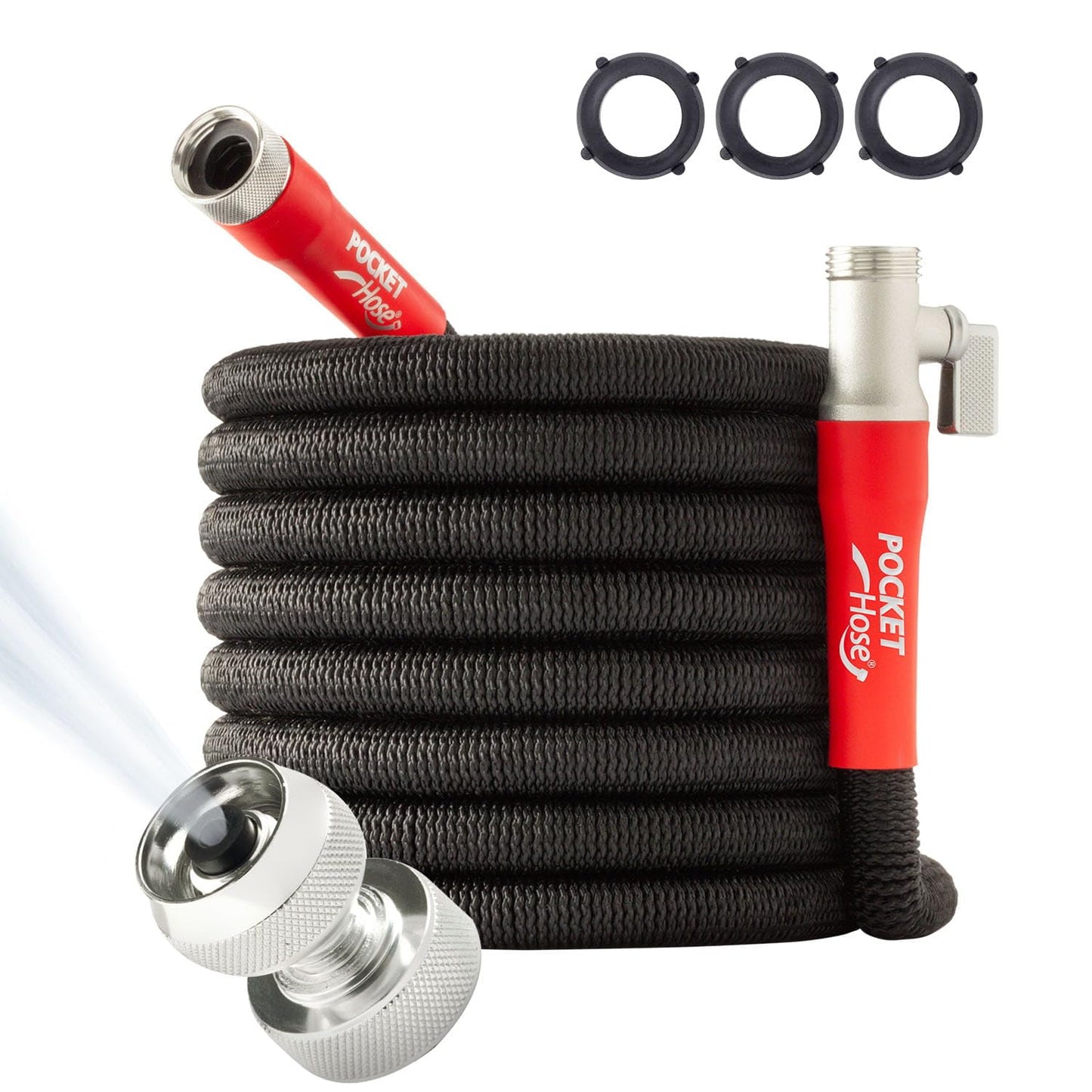 Pocket Hose 75 FT Silver Bullet 2.0 Expandable Garden Hose w/Turbo Shot Nozzle, AS SEEN ON TV, Lead-Free, Solid Aluminum Connectors, Easy On/Off Valve, Kink-Free, Leak-Proof