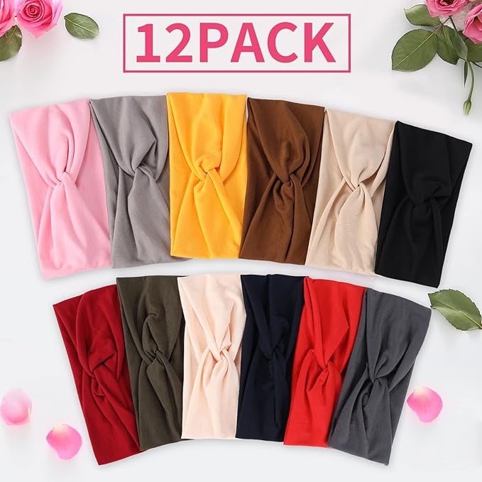Tyfthui 12 Pack Headbands for Women, Fashionable Sports Hairbands, Elastic Wide Headbands Non Slip Workout Yoga Sport Headbands for Women (Color B)
